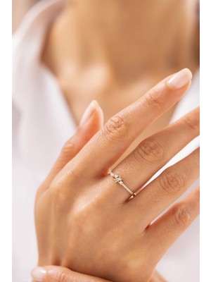 Baget Taşlı Ince 14 Ayar Altın Yüzük