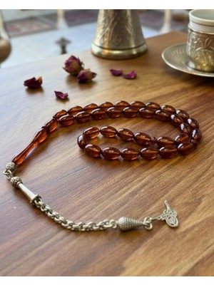 Sufi Tesbih Esans Ve Hediyelik Ateş Kehribar Tesbih - Özel Tasarım Gümüş Kaplama Püskül