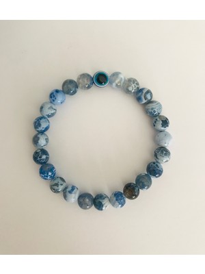 MK Tasarım Gerçek Mavi Akik Taşı BİLEKLİK-MKT.1.101.64 Rahatlatıcı, Dinginlik, Enerji Bilekliği