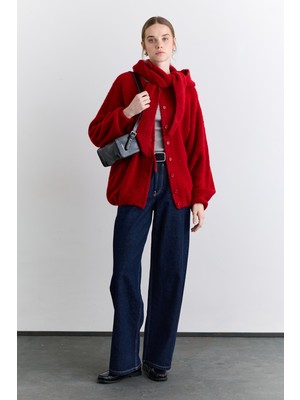 Manuka Soft Dokulu Düğmeli Hırka Kırmızı