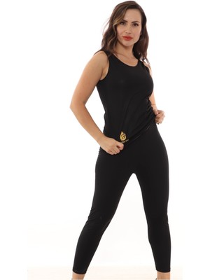 Sauna Suit Kadın Siyah Termal Tayt Atlet Takımı Esnek Tasarım ile Rahat Egzersiz