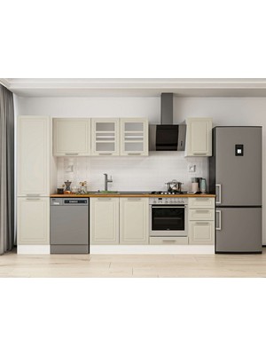 Alvinka 300X210 cm Klasik Mebran Mutfak Dolabı MB-E90B50S40-3 Kumtaşı - Mdf