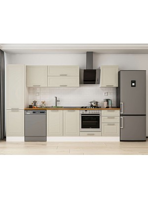 Alvinka 300X210 cm Klasik Mebran Mutfak Dolabı MB-E80B50S50-2 Kumtaşı - Mdf