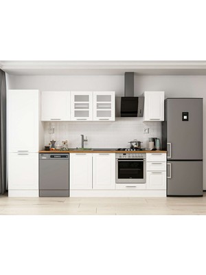 Alvinka 300X210 cm Klasik Mebran Mutfak Dolabı MB-E80B60S40-3 Beyaz - Mdf