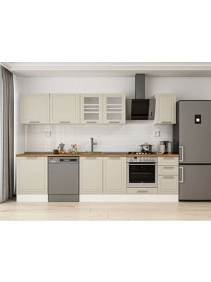 Alvinka 300X210 cm Klasik Mebran Mutfak Dolabı M-E80S60S40-3 Kumtaşı - Mdf