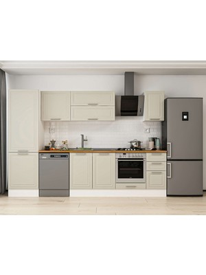 Alvinka 300X210 cm Klasik Mebran Mutfak Dolabı MB-E80B60S40-2 Kumtaşı - Suntalam