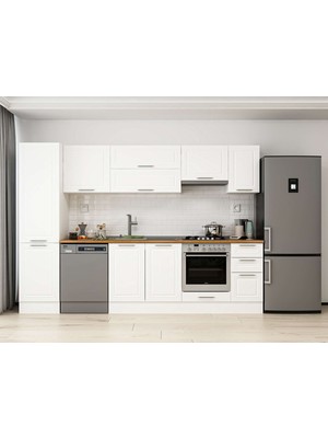 Alvinka 300X210 cm Klasik Mebran Mutfak Dolabı MB-E90B50S40-1 Beyaz - Mdf