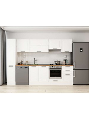 Alvinka 300X210 cm Klasik Mebran Mutfak Dolabı MB-E90B40S50-1 Beyaz - Mdf