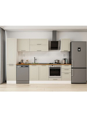 Alvinka 300X210 cm Klasik Mebran Mutfak Dolabı MB-E90B45S45-2 Kumtaşı - Mdf