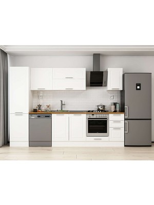 Alvinka 300X210 cm Klasik Mebran Mutfak Dolabı MB-E90B50S40-2 Beyaz - Mdf