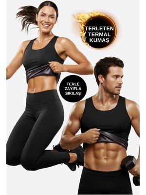 Kayoubi Kadın Erkek Sıkılaştırma Terleme Esnek Termal Sauna Spor Atlet Tshirt ve Tayt Takımı Ikisi Bir Arada