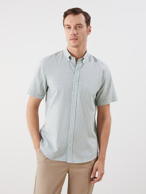 Lc Waikiki Yeni Sezon Regular Fit Kısa Kollu Çizgili Keten Karışımlı Erkek Gömlek