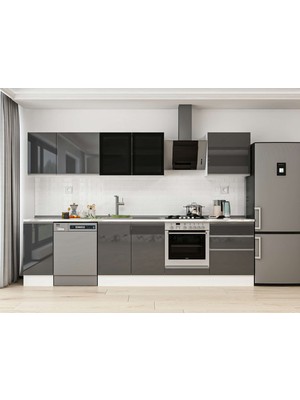 Alvinka 300X210 cm High Gloss Mutfak Dolabı M-E80S40S60-3 Antrasit - Mdf