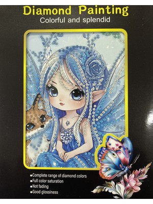 Elegantshop 5d Yapışan Boncuk Goblen Mozaik Tablo Pano 15*20 cm Mavi Peri