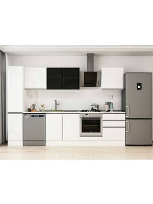 Alvinka 300X210 cm High Gloss Mutfak Dolabı MB-E80B40S60-3 Beyaz - Mdf