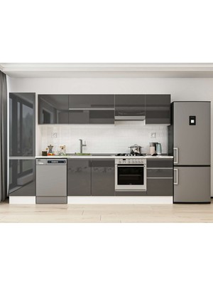 Alvinka 300X210 cm High Gloss Mutfak Dolabı MB-E80B50S50-1 Antrasit - Suntalam