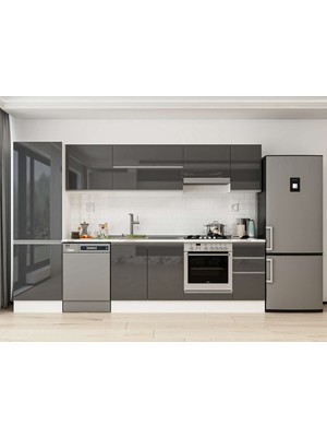 Alvinka 300X210 cm High Gloss Mutfak Dolabı MB-E80B60S40-1 Antrasit - Mdf