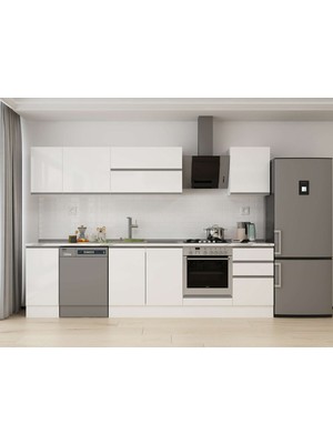 Alvinka 300X210 cm High Gloss Mutfak Dolabı M-E90S40S50-2 Beyaz - Mdf