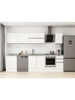 Alvinka 300X210 cm High Gloss Mutfak Dolabı M-E80S60S40-2 Beyaz - Mdf