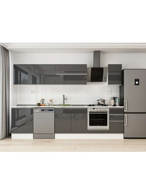 Alvinka 300X210 cm High Gloss Mutfak Dolabı M-E80S60S40-2 Antrasit - Mdf