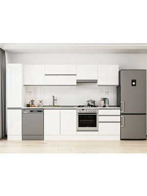 Alvinka 300X210 cm High Gloss Mutfak Dolabı MB-E80B40S60-1 Beyaz - Mdf