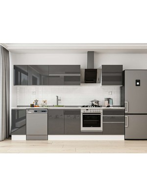 Alvinka 300X210 cm High Gloss Mutfak Dolabı M-E80S40S60-2 Antrasit - Suntalam