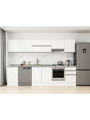 Alvinka 300X210 cm High Gloss Mutfak Dolabı M-E80S50S50-1 Beyaz - Suntalam