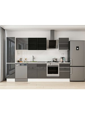 Alvinka 300X210 cm High Gloss Mutfak Dolabı MB-E90B40S50-3 Antrasit - Mdf