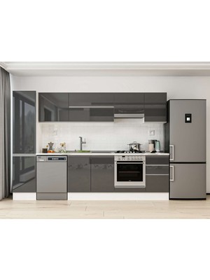 Alvinka 300X210 cm High Gloss Mutfak Dolabı MB-E90B45S45-1 Antrasit - Suntalam