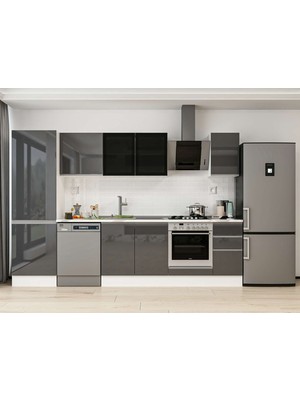 Alvinka 300X210 cm High Gloss Mutfak Dolabı MB-E80B60S40-3 Antrasit - Mdf
