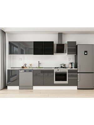Alvinka 300X210 cm High Gloss Mutfak Dolabı M-E90S50S40-3 Antrasit - Mdf