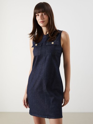 Lc Waikiki Yeni Sezon Kaçık Yaka Mini Jean Elbise
