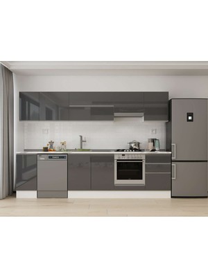 Alvinka 300X210 cm High Gloss Mutfak Dolabı M-E90S40S50-1 Antrasit - Mdf