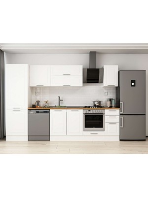 Alvinka 300X210 cm Klasik Mebran Mutfak Dolabı MB-E80B60S40-2 Beyaz - Mdf