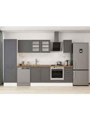 Alvinka 300X210 cm Klasik Mebran Mutfak Dolabı MB-E80B60S40-3 Antrasit - Mdf