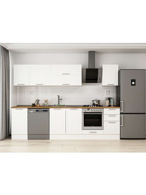 Alvinka 300X210 cm Klasik Mebran Mutfak Dolabı M-E90S45S45-2 Beyaz - Suntalam