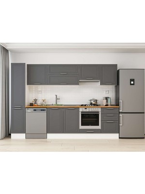 Alvinka 300X210 cm Klasik Mebran Mutfak Dolabı MB-E90B40S50-1 Antrasit - Suntalam