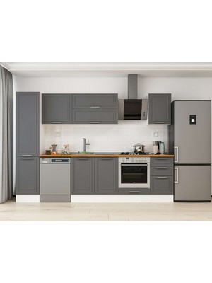 Alvinka 300X210 cm Klasik Mebran Mutfak Dolabı MB-E90B45S45-2 Antrasit - Suntalam