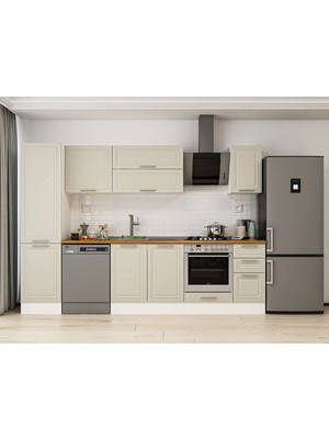 Alvinka 300X210 cm Klasik Mebran Mutfak Dolabı MB-E90B50S40-2 Kumtaşı - Mdf