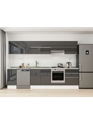 Alvinka 300X210 cm High Gloss Mutfak Dolabı M-E80S40S60-1 Antrasit - Mdf