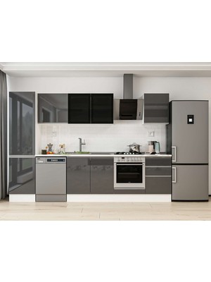 Alvinka 300X210 cm High Gloss Mutfak Dolabı MB-E80B50S50-3 Antrasit - Suntalam