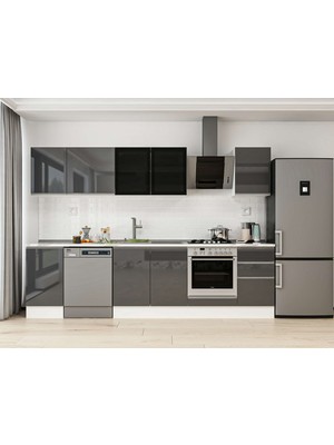 Alvinka 300X210 cm High Gloss Mutfak Dolabı M-E90S45S45-3 Antrasit - Suntalam