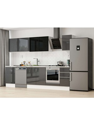 Alvinka 300X210 cm High Gloss Mutfak Dolabı M-E90S50S40-3 Antrasit - Suntalam