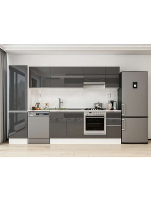 Alvinka 300X210 cm High Gloss Mutfak Dolabı MB-E90B50S40-1 Antrasit - Mdf