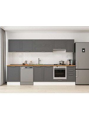 Alvinka 300X210 cm Klasik Mebran Mutfak Dolabı M-E80S60S40-1 Antrasit - Suntalam