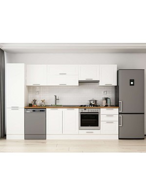 Alvinka 300X210 cm Klasik Mebran Mutfak Dolabı MB-E80B50S50-1 Beyaz - Mdf