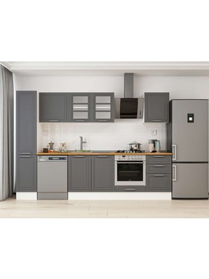 Alvinka 300X210 cm Klasik Mebran Mutfak Dolabı MB-E90B40S50-3 Antrasit - Mdf