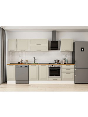 Alvinka 300X210 cm Klasik Mebran Mutfak Dolabı M-E80S40S60-2 Kumtaşı - Mdf