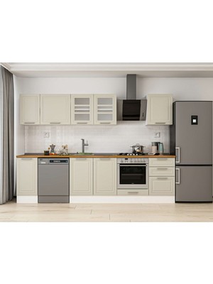 Alvinka 300X210 cm Klasik Mebran Mutfak Dolabı M-E90S40S50-3 Kumtaşı - Mdf