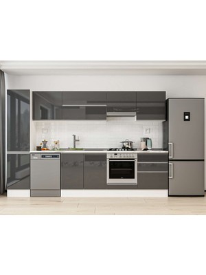Alvinka 305X210 cm High Gloss Mutfak Dolabı MB-E80B45S60-1 Antrasit - Mdf